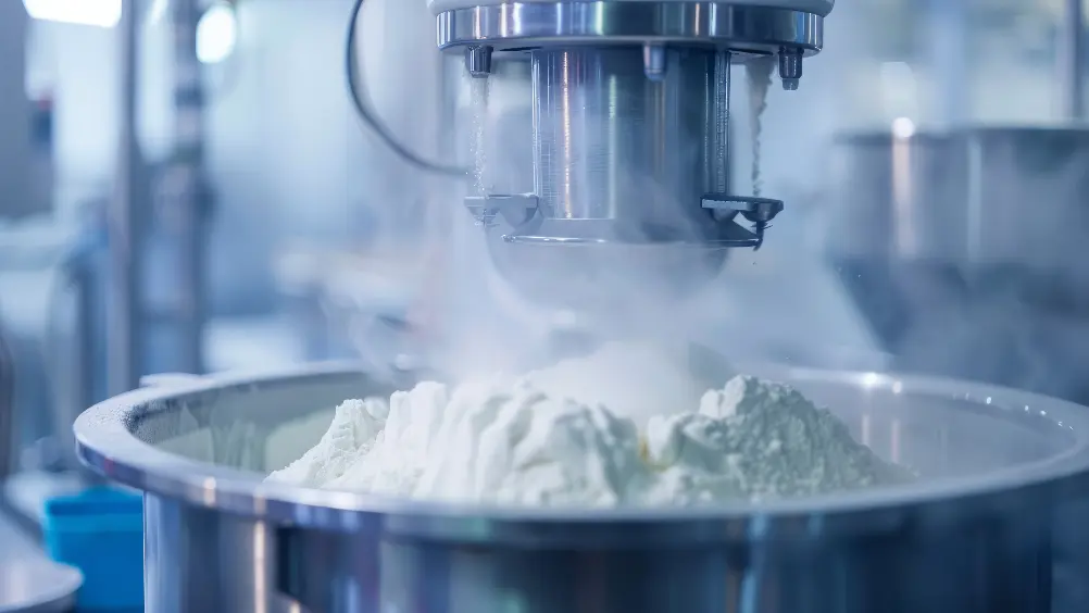 Powder Mixing Machine Highstandard Cleanroom Powder Is Being Blended Precisely Atmosphere Is Sterile Controlled Photography Macro Lens Cropped